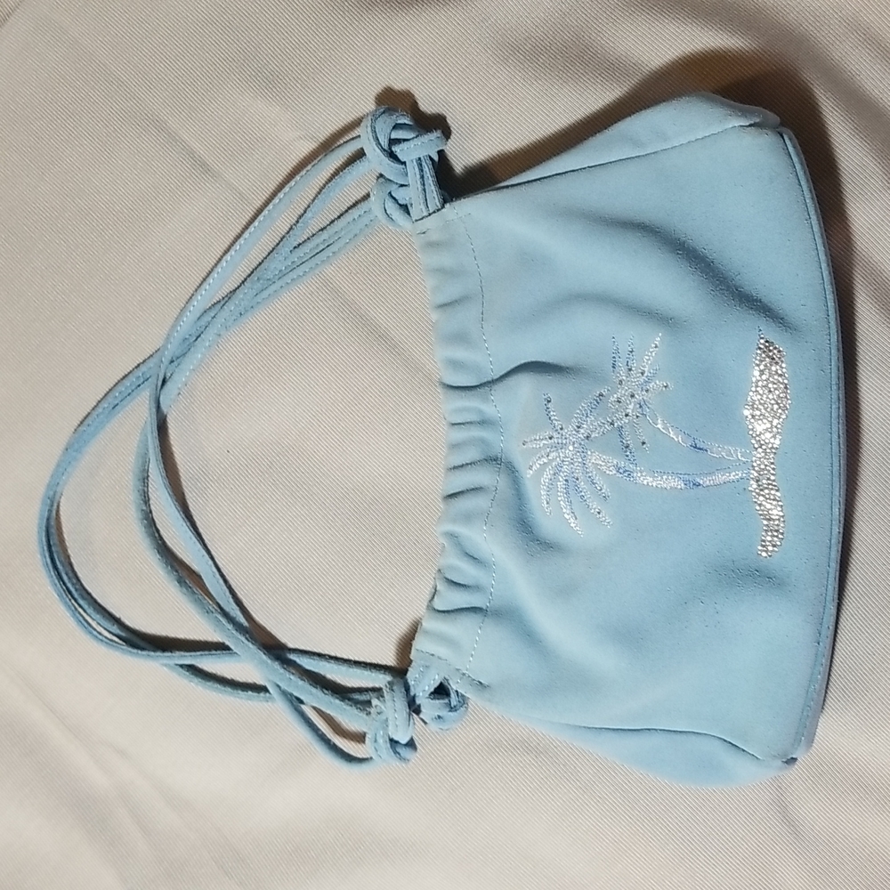 HYPE GENUINE SUEDE LEATHER BLUE PURSE WITH SPARKLY  PALM TREES ON IT